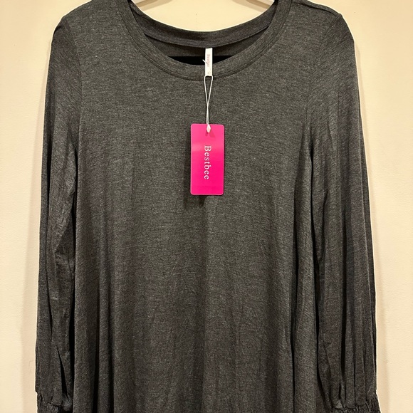Bestbee Long Sleeve Soft Fabric Stretchy Comfortable Grey Knits Tee Blouse - Picture 3 of 7